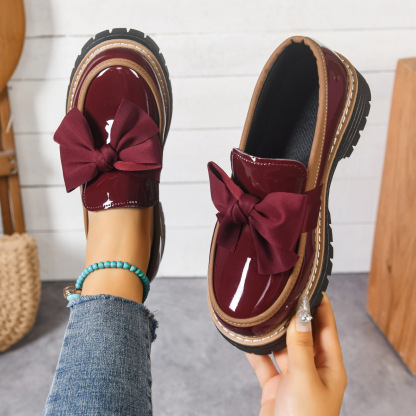 🔥Last Day Promotion 50% OFF - Womens Genuine Leather Bow Chunky Platform Loafers