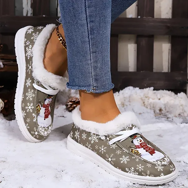 🔥Last Day Promotion 50% OFF - Women's Comfort Plush Snowman Canvas Warm Shoes