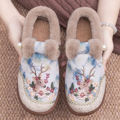 🔥Last Day Promotion 50% OFF - Women's Hand-Embroidered Deer-Motif Warm Casual Shoes