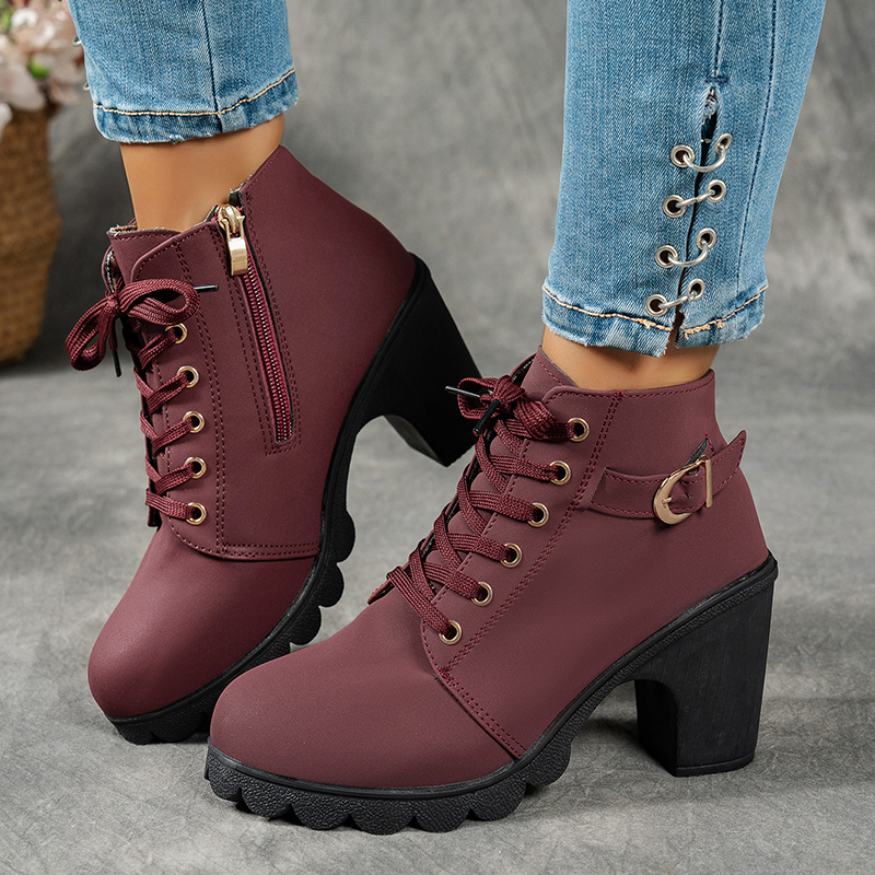 🔥Last Day Promotion 50% OFF - Women's Side-Zip Mid-Heel Leather Ankle Boots