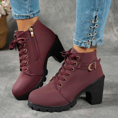 🔥Last Day Promotion 50% OFF - Women's Side-Zip Mid-Heel Leather Ankle Boots