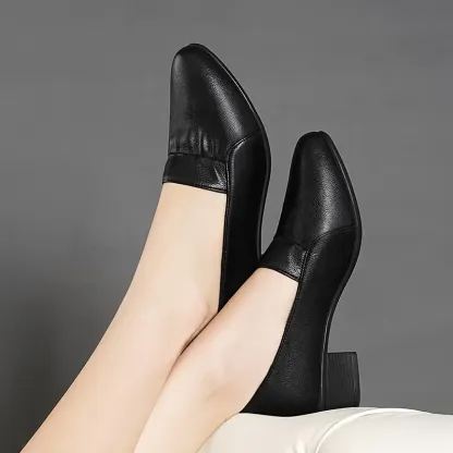 🔥Last Day Promotion 50% OFF - Women's Trendy Non-slip Soft Sole Short Heeled Leather Shoes