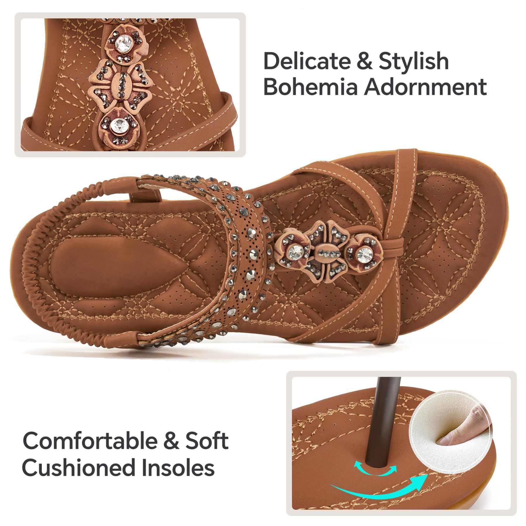 🔥Last Day Promotion 50% OFF - Women’s Comfort Elastic Strap Jewelled Boho Sandals