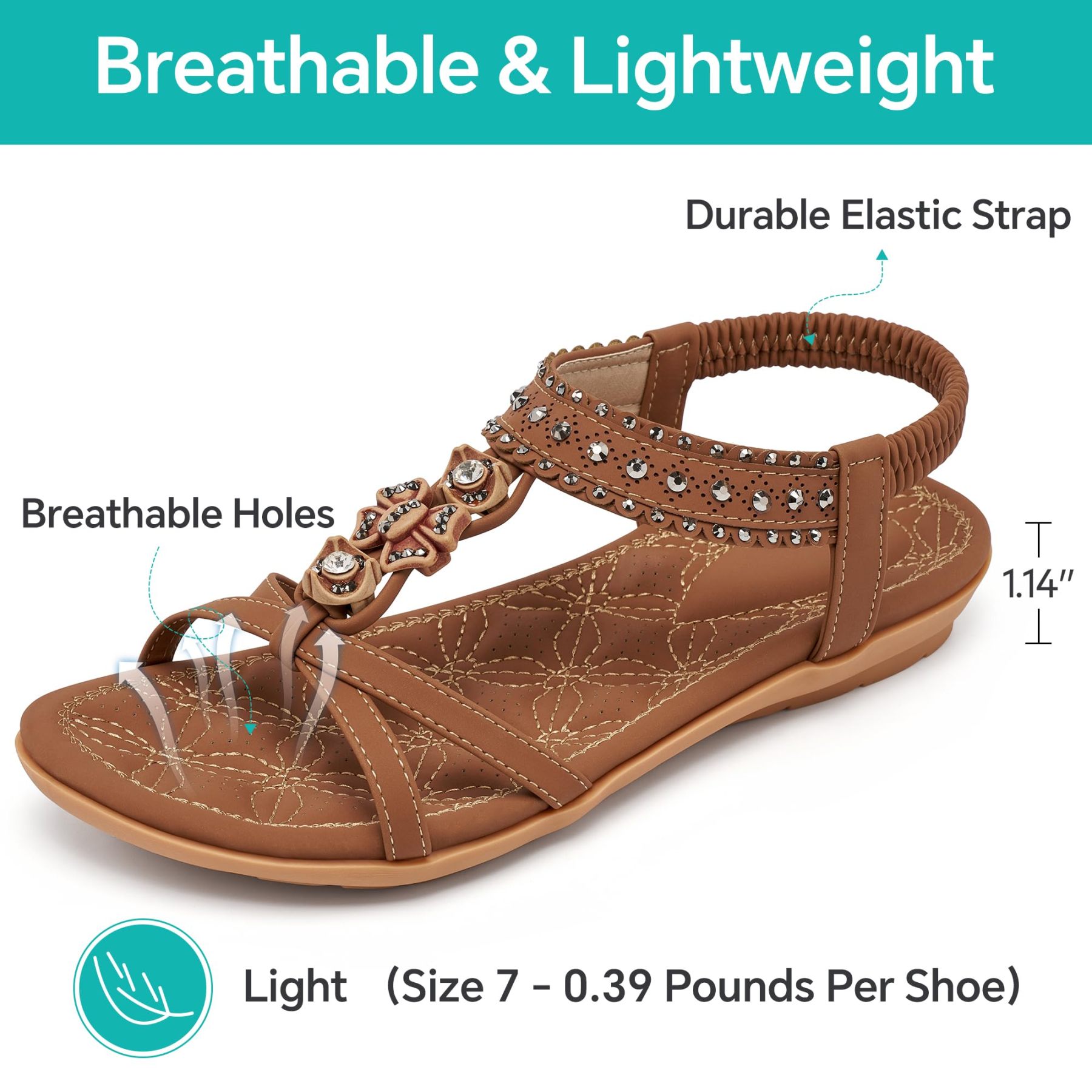 🔥Last Day Promotion 50% OFF - Women’s Comfort Elastic Strap Jewelled Boho Sandals