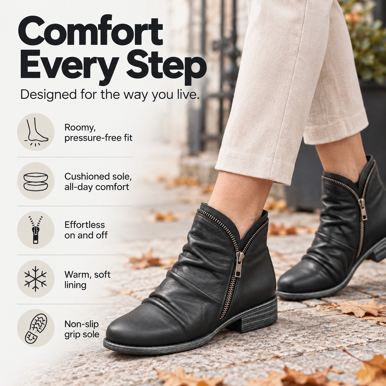 🔥Last Day 50% OFF - Women's Side Zipper Orthopaedic Leather Ankle Boots | Joint-Relief