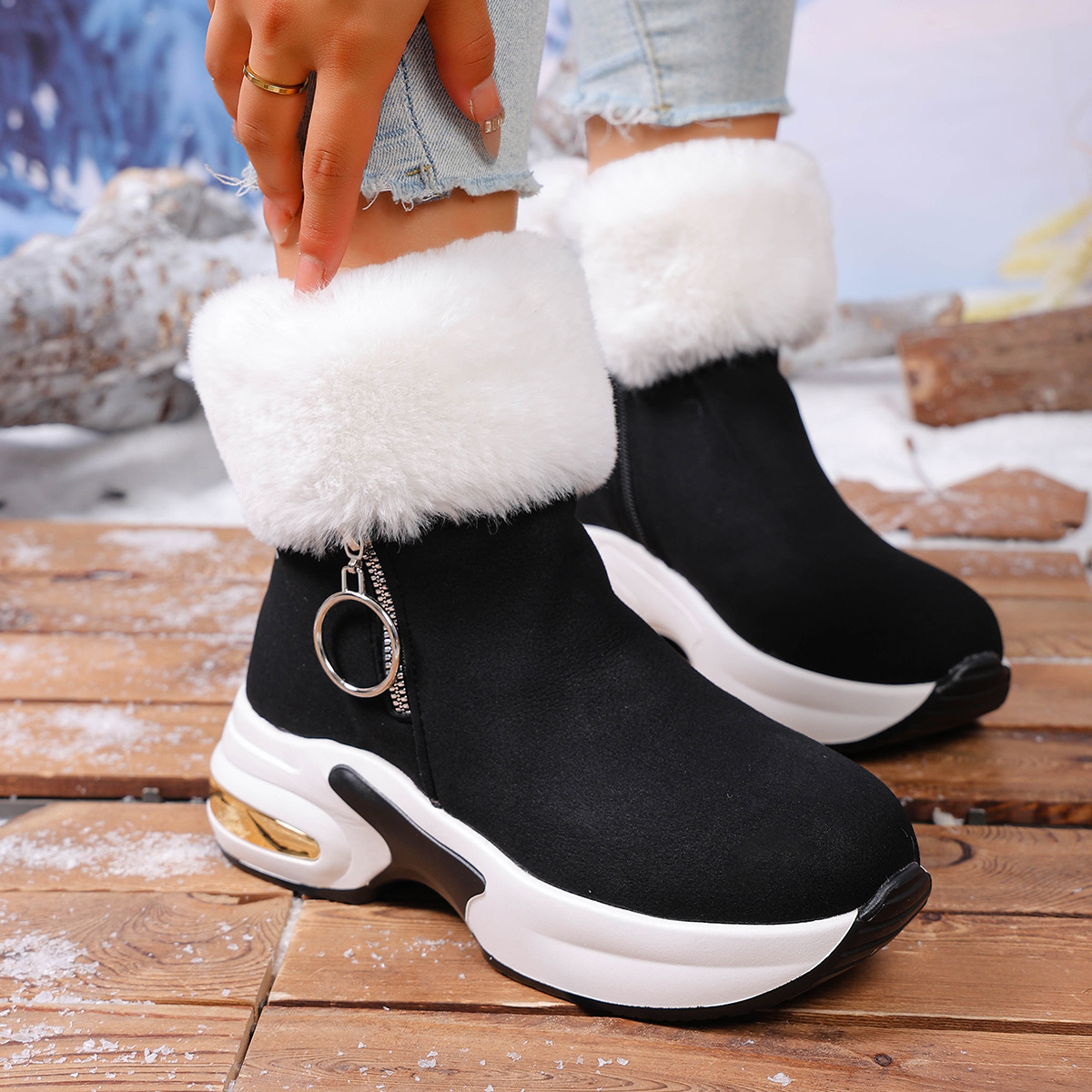 🔥Last Day 50% OFF - Orthopaedic Winter Snow Boots for Women — Premium Fur Collar , Anti-Slip Cushioned with Easy Side Zipper