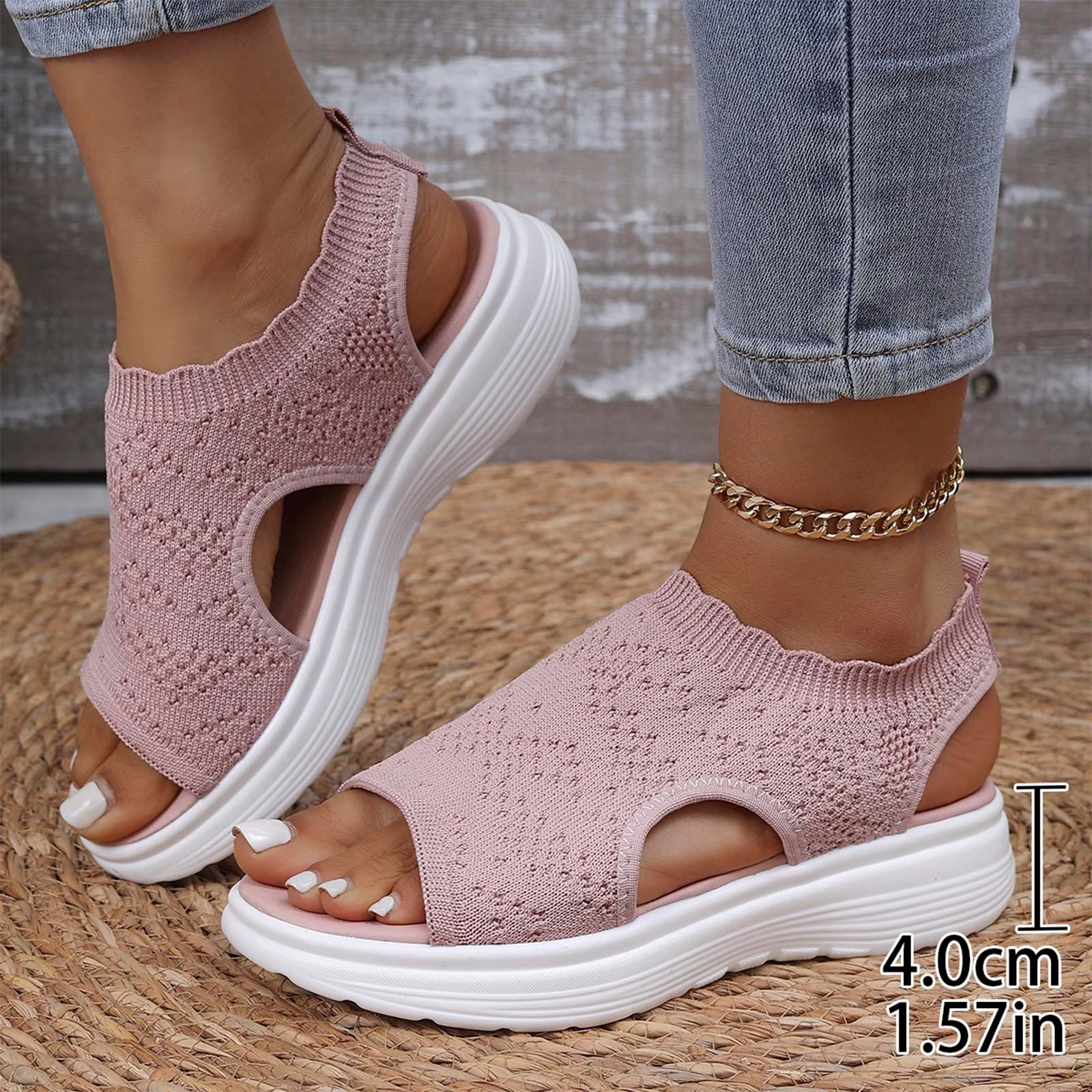 🔥Last Day Promotion 50% OFF - Women's Breathable Knit Platform Sandals