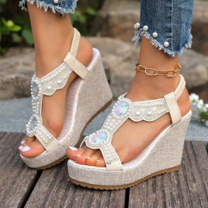 🔥Last Day Promotion 50% OFF - Women’s Pearl Rhinestone Platform Orthopaedic Sandals