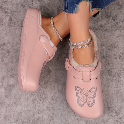 🔥Last Day Promotion 50% OFF - Women's Soft Cozy Plush-Lined Butterfly Print Slip-On Slippers