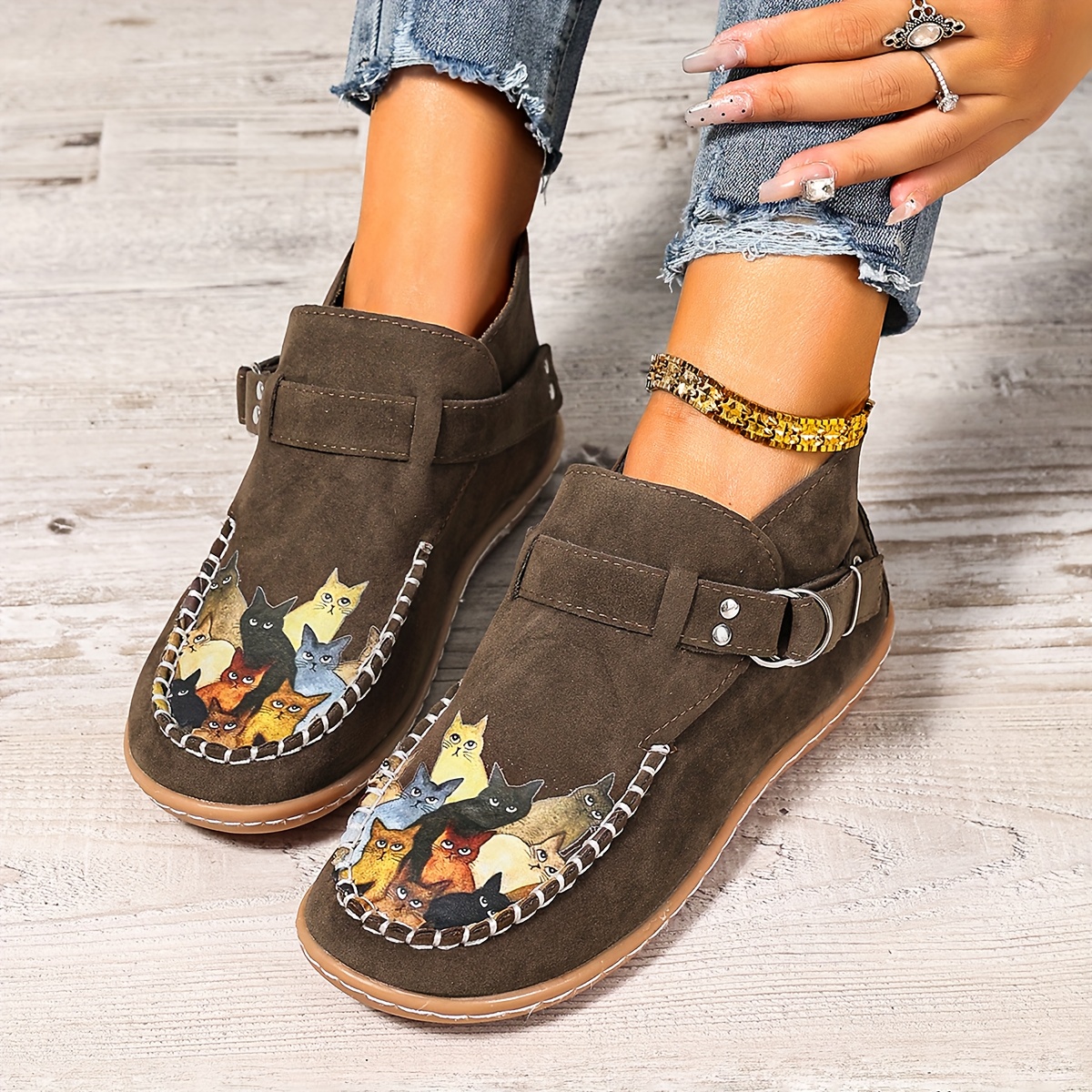 🔥Last Day 50% OFF - Women's Casual Slip-On Kitten-Print Orthopaedic Loafers - Wide Fit, Cushioned Sole Pain Relief