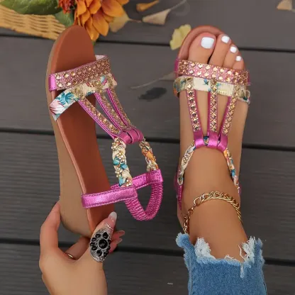 🔥Last Day Promotion 50% OFF - Women's Rhinestone Embellished Glitter Slip Resistant Slope Heel Orthopedic Sandals