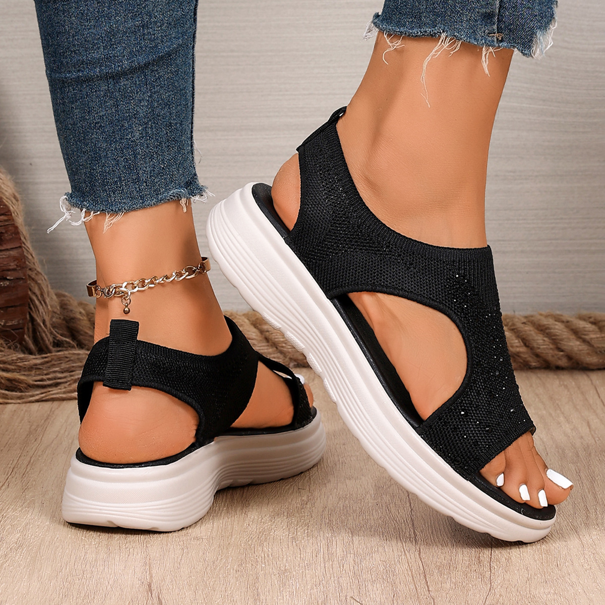 🔥Last Day Promotion 50% OFF - Women's Comfortable Open-toe Rhinestones Orthopaedic Sandals