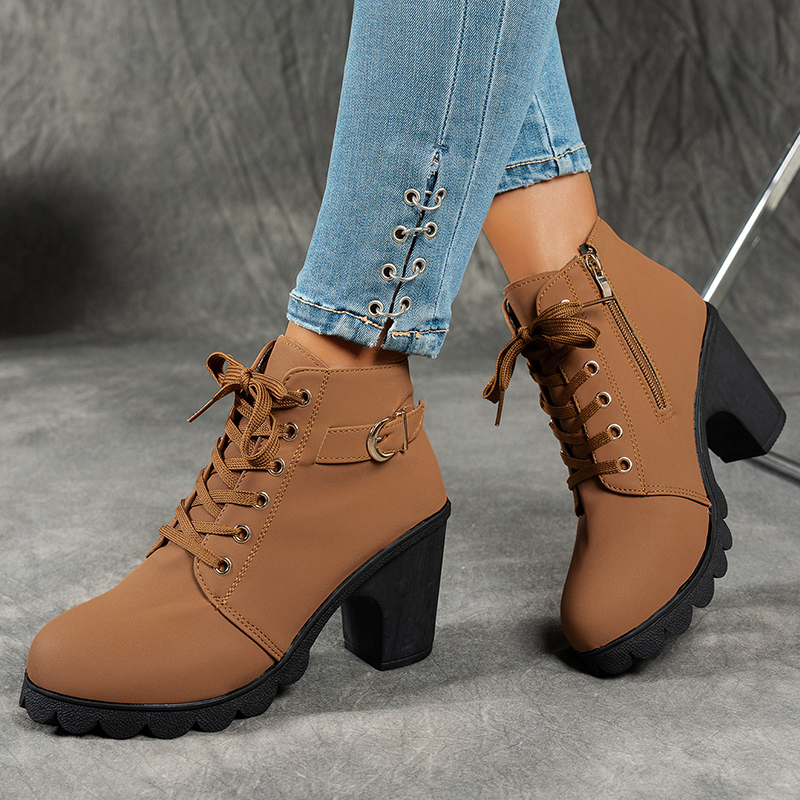 🔥Last Day Promotion 50% OFF - Women's Side-Zip Mid-Heel Leather Ankle Boots