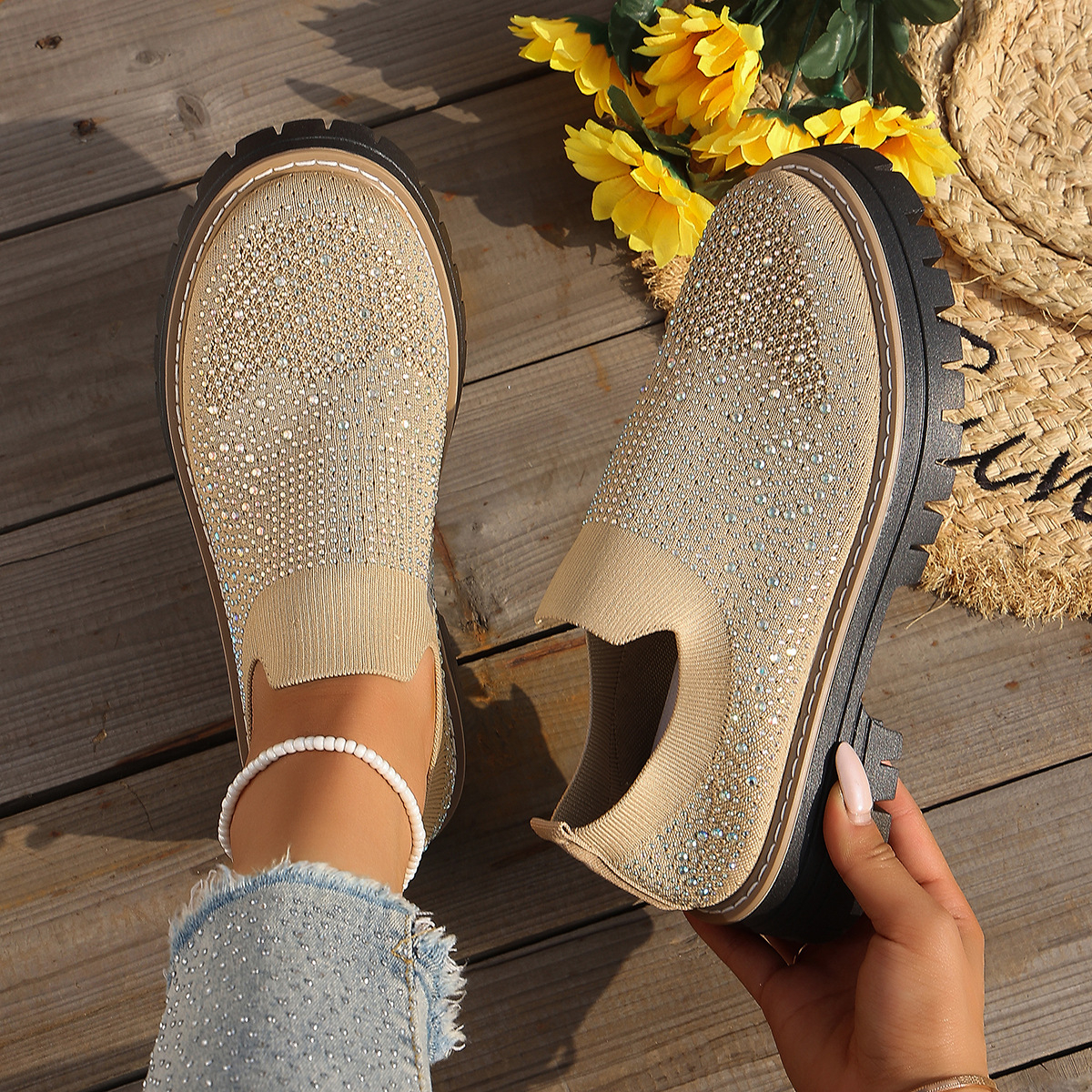 🔥Last Day Promotion 50% OFF - Women’s Fashionable Rhinestone Thick Sole Loafers