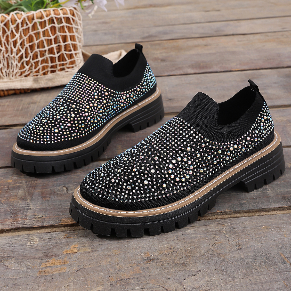 🔥Last Day Promotion 50% OFF - Women’s Fashionable Rhinestone Thick Sole Loafers