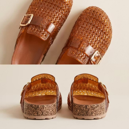🔥Last Day Promotion 50% OFF - Ladies Breathable Slip-On Jelly Clogs Adjustable Buckle Cork Cushioned Insole