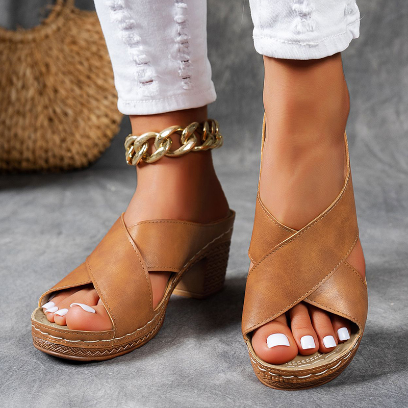 🔥Last Day Promotion 50% OFF - Women's Leather Block Heel Sandals