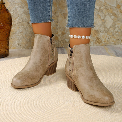 🔥Last Day Promotion 50% OFF - Women's Chunky Mid-Heel Slip-On Leather Ankle Boots