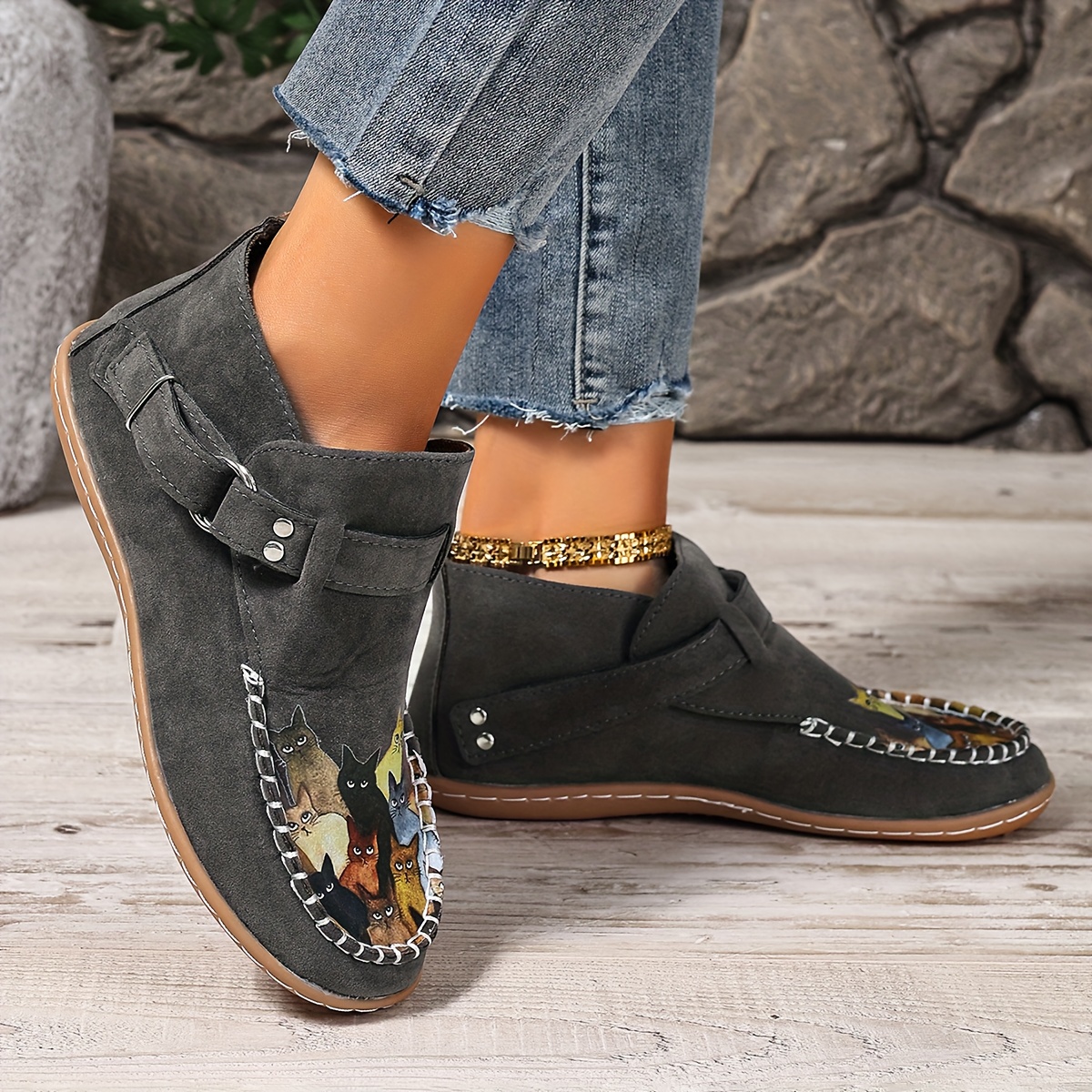 🔥Last Day 50% OFF - Women's Casual Slip-On Kitten-Print Orthopaedic Loafers - Wide Fit, Cushioned Sole Pain Relief