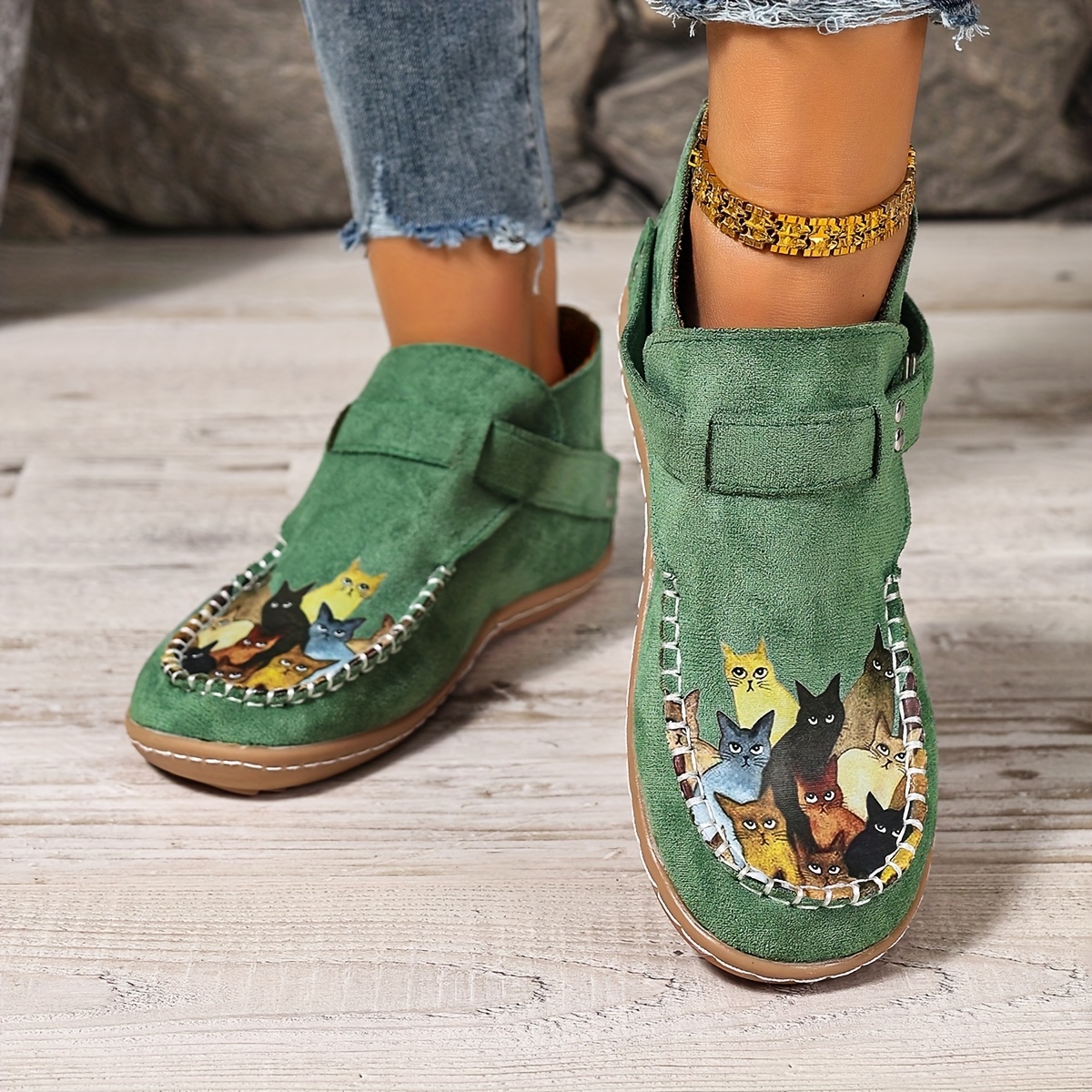 🔥Last Day 50% OFF - Women's Casual Slip-On Kitten-Print Orthopaedic Loafers - Wide Fit, Cushioned Sole Pain Relief