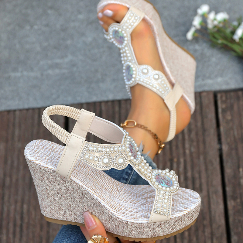 🔥Last Day Promotion 50% OFF - Women’s Pearl Rhinestone Platform Orthopaedic Sandals