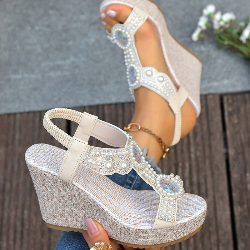 🔥Last Day Promotion 50% OFF - Women’s Pearl Rhinestone Platform Orthopaedic Sandals
