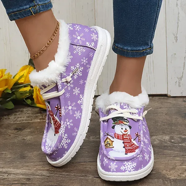 🔥Last Day Promotion 50% OFF - Women's Comfort Plush Snowman Canvas Warm Shoes