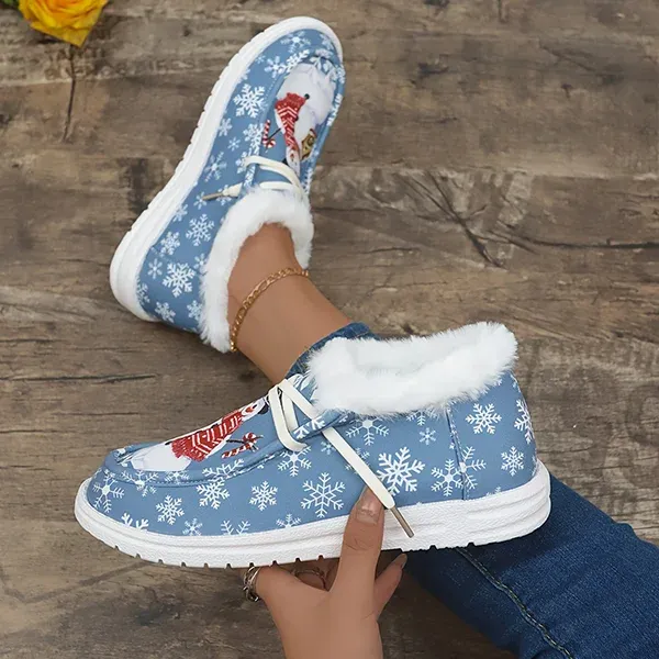 🔥Last Day Promotion 50% OFF - Women's Comfort Plush Snowman Canvas Warm Shoes