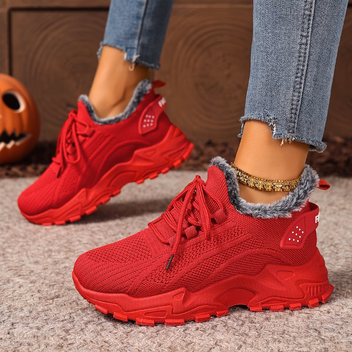 womens winter warm slip resistant plush lining sneakers running boots slip on low top shoes with cushioned pvc sole for travel casual red grey beige hand washable fabric upper fits 3 red 16