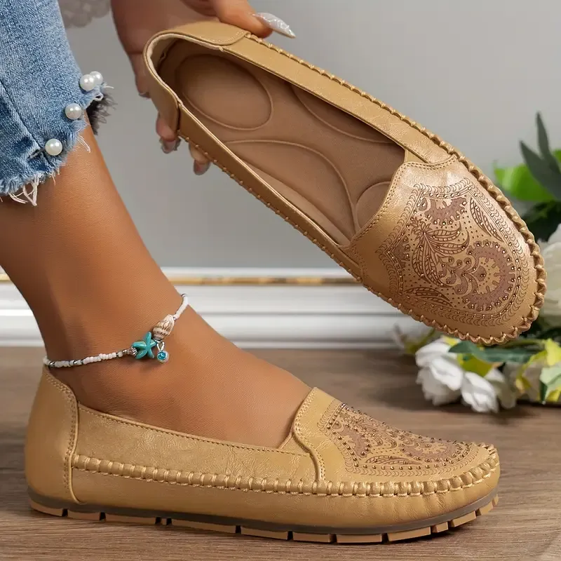 🔥Last Day Promotion 50% OFF - Vintage Rhinestone Fashion Women's Leather Orthopaedic Shoes