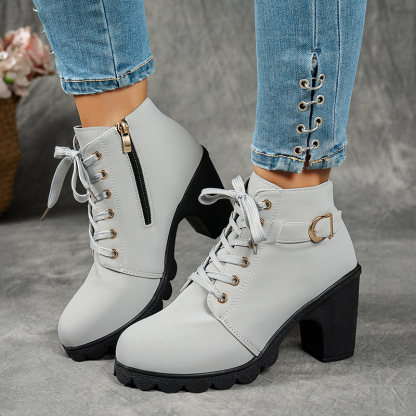 🔥Last Day Promotion 50% OFF - Women's Side-Zip Mid-Heel Leather Ankle Boots