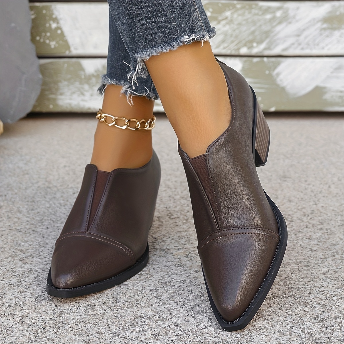 🔥Last Day Promotion 50% OFF - Women'S Fashionable Pointed Toe Block Heel Leather Ankle Boots