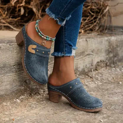 🔥Last Day Promotion 50% OFF - Women's Fashion Flower Pattern Heeled Leather Shoes