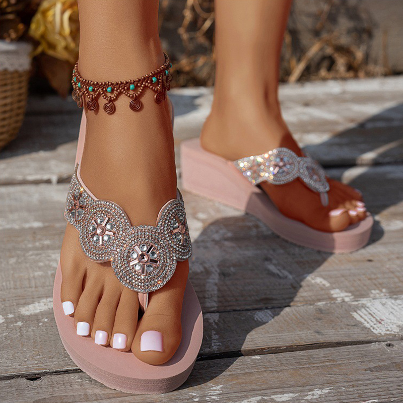 🔥Last Day Promotion 50% OFF - Women's Rhinestone Slope Heel Orthopaedic Sandals