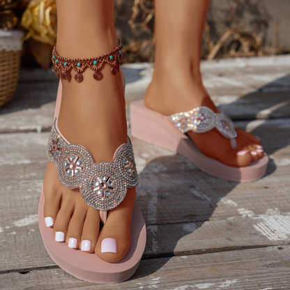 🔥Last Day Promotion 50% OFF - Women's Rhinestone Slope Heel Orthopaedic Sandals