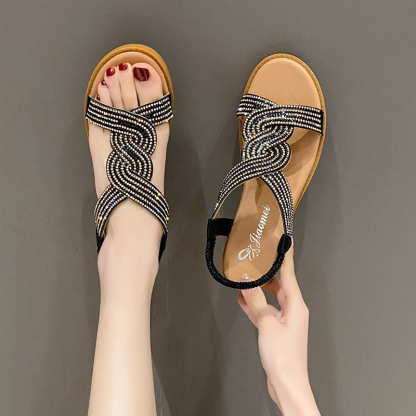 🔥Last Day Promotion 50% OFF - Women's Trendy Rhinestone Slope Heel Orthopaedic Sandals
