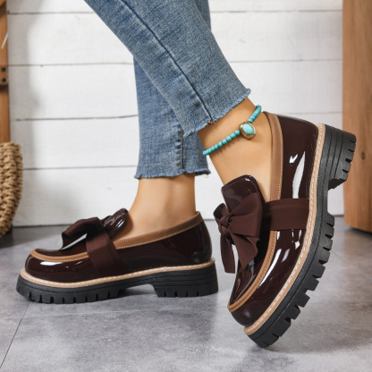 🔥Last Day Promotion 50% OFF - Womens Genuine Leather Bow Chunky Platform Loafers