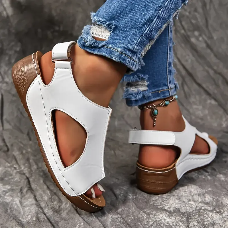 🔥Last Day Promotion 50% OFF - Women's Solid Colour Wedge Heel Leather Sandals