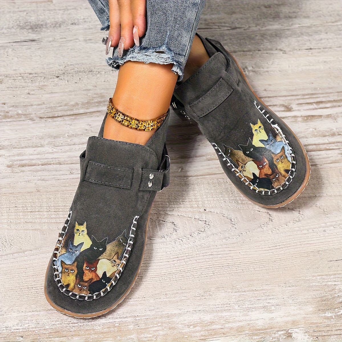 🔥Last Day 50% OFF - Women's Casual Slip-On Kitten-Print Orthopaedic Loafers - Wide Fit, Cushioned Sole Pain Relief
