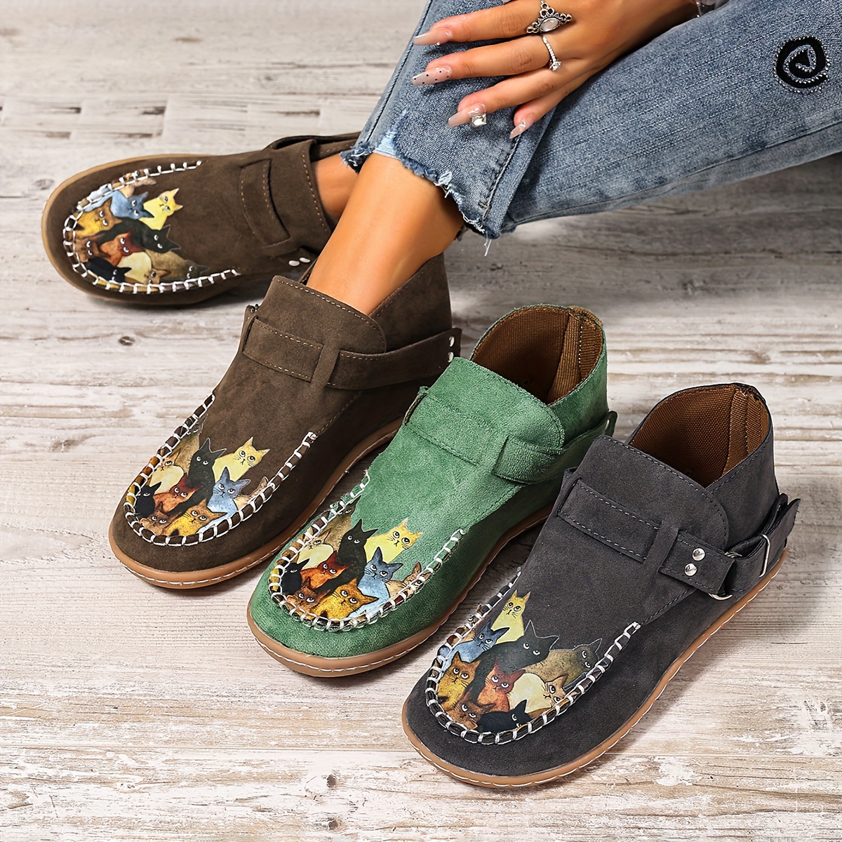 🔥Last Day 50% OFF - Women's Casual Slip-On Kitten-Print Orthopaedic Loafers - Wide Fit, Cushioned Sole Pain Relief