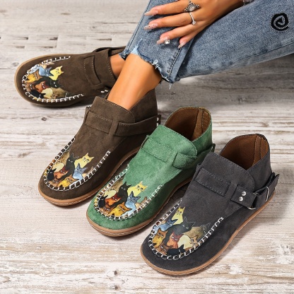 🔥Last Day 50% OFF - Women's Casual Slip-On Kitten-Print Orthopaedic Loafers - Wide Fit, Cushioned Sole Pain Relief