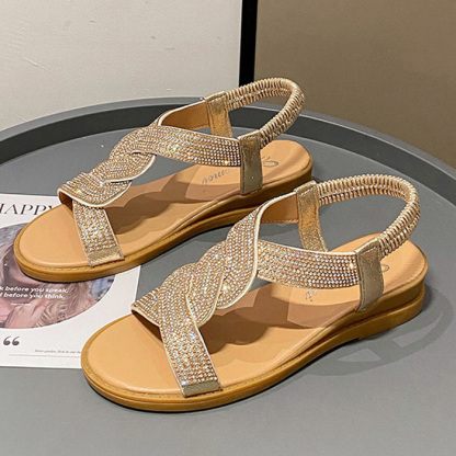 🔥Last Day Promotion 50% OFF - Women's Trendy Rhinestone Slope Heel Orthopaedic Sandals