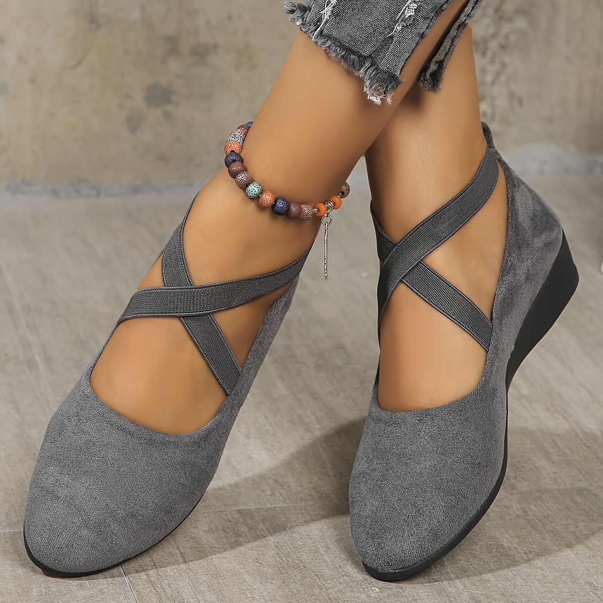 🔥Last Day Promotion 50% OFF - Women's Elastic Cross Strap Slip-On Wedge Shoes