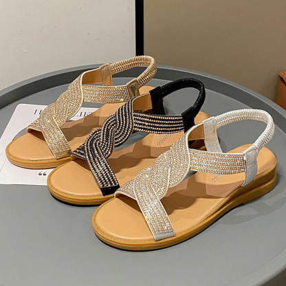 🔥Last Day Promotion 50% OFF - Women's Trendy Rhinestone Slope Heel Orthopaedic Sandals