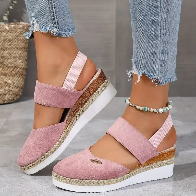 🔥Last Day Promotion 50% OFF - Women's Solid Color Elastic Strap Wedge Sandals