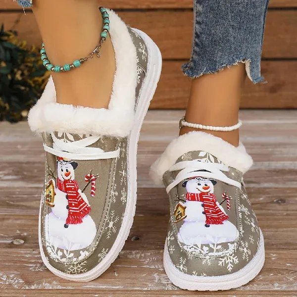 🔥Last Day Promotion 50% OFF - Women's Comfort Plush Snowman Canvas Warm Shoes