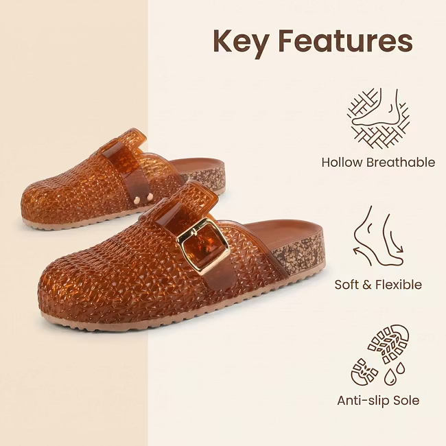 🔥Last Day Promotion 50% OFF - Ladies Breathable Slip-On Jelly Clogs Adjustable Buckle Cork Cushioned Insole