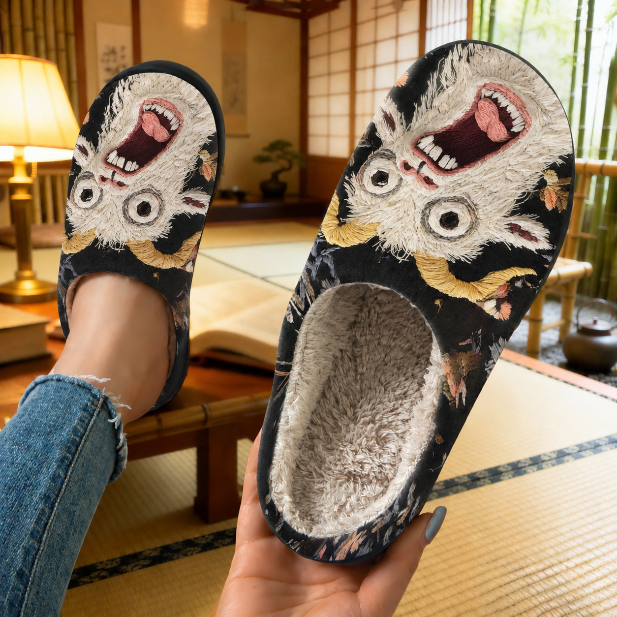 🔥Last Day 50% OFF - Screaming Goat Embroidered Slippers — Funny Gift, Non-Slip Warm House Shoes with Cozy Fleece Lining