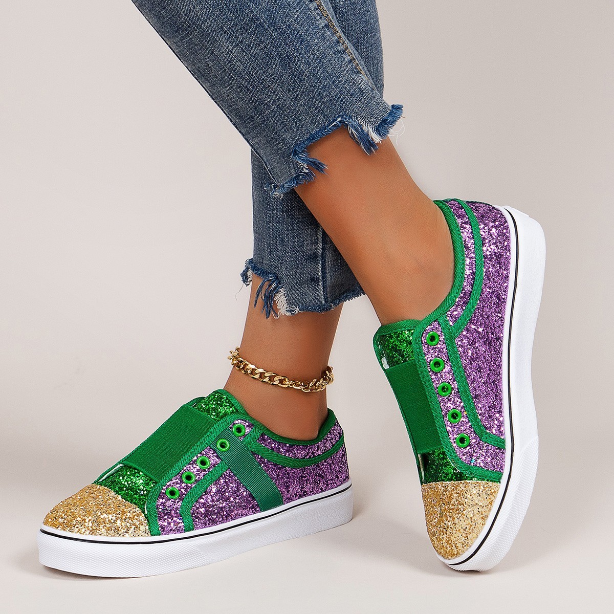 🔥Last Day Promotion 50% OFF - Women’s Shiny Glitter Slip On Trainers