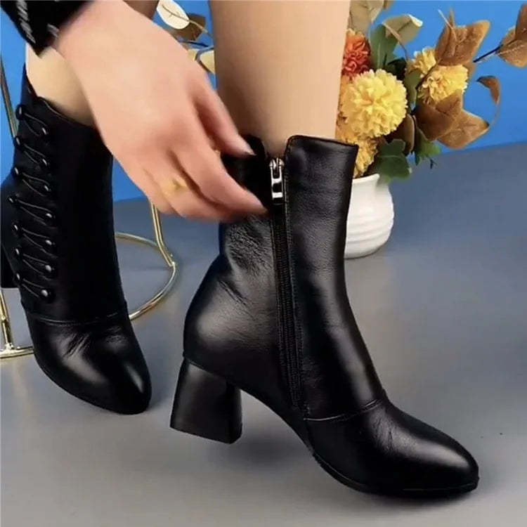 🔥Last Day Promotion 50% OFF - Women Warm Side Butto Leather Ankle Boots